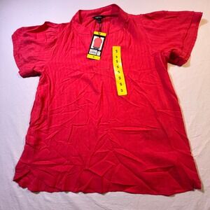 Well Worn Women's Pink V Neck Textured Short Sleeve Top Size S